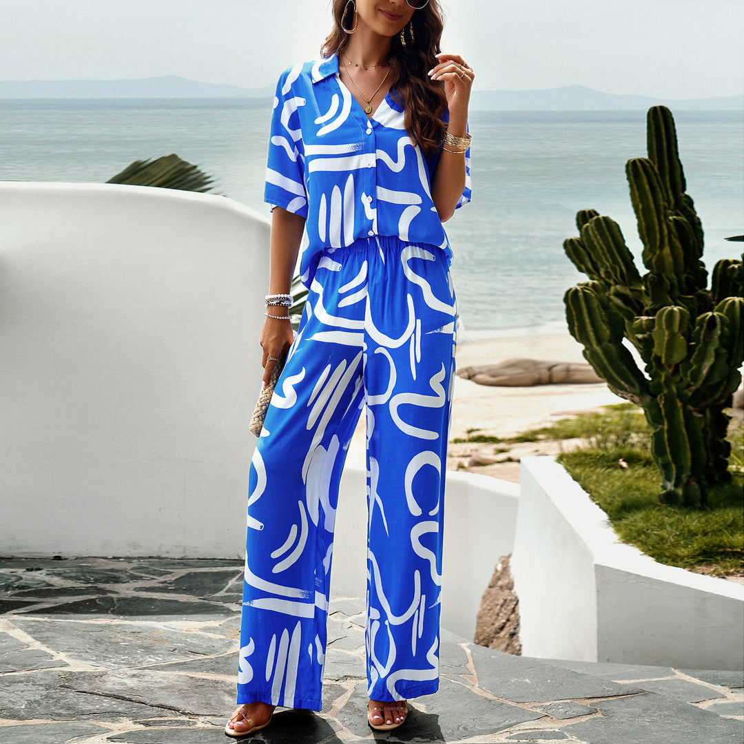 Damen Lässiges Zweiteiliges Set mit weitem Hosen-Design und elegantem Oberteil Drune