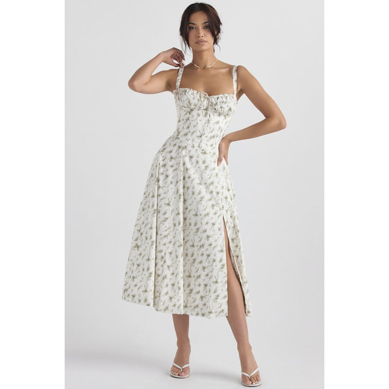 Damen Maxikleid mit floralem Design und elegantem Schlitz Drune