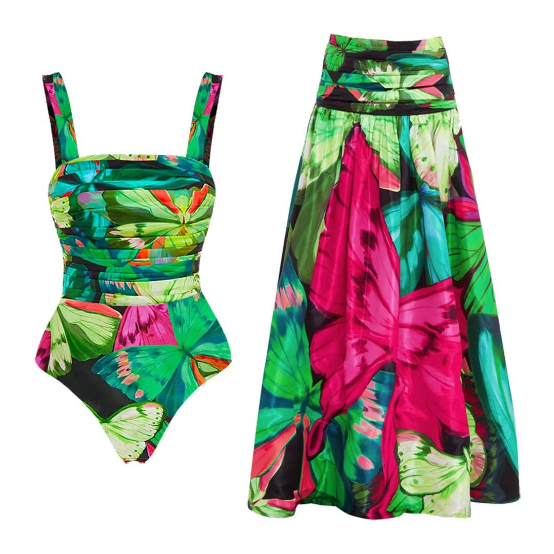 Damen Floral Druck Einteiler-Badeanzug Drune
