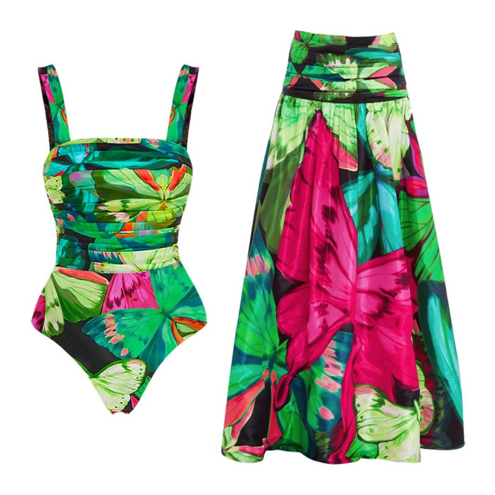 Damen Floral Druck Einteiler-Badeanzug Drune