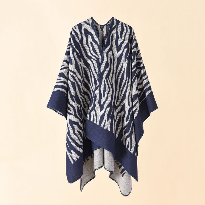 Damen Zebra‑Jacquard Poncho‑Cape im Oversize‑Kimono‑Fall aus weichem Feinstrick Drune