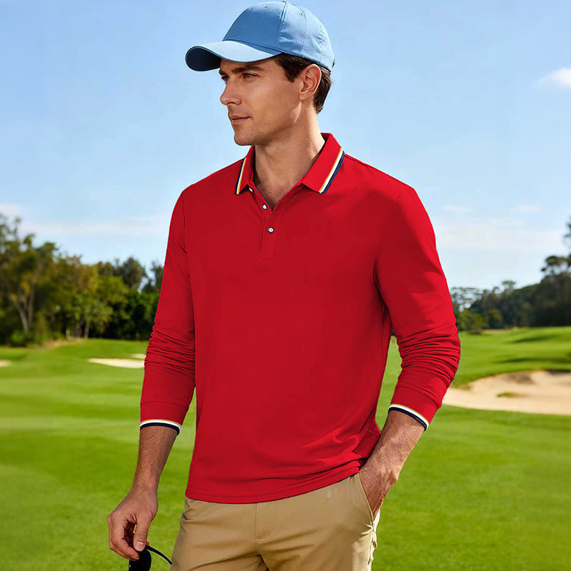 Herren Golf-Performance-Poloshirt langärmlig atmungsaktiv mit Kontrastkragen Drune