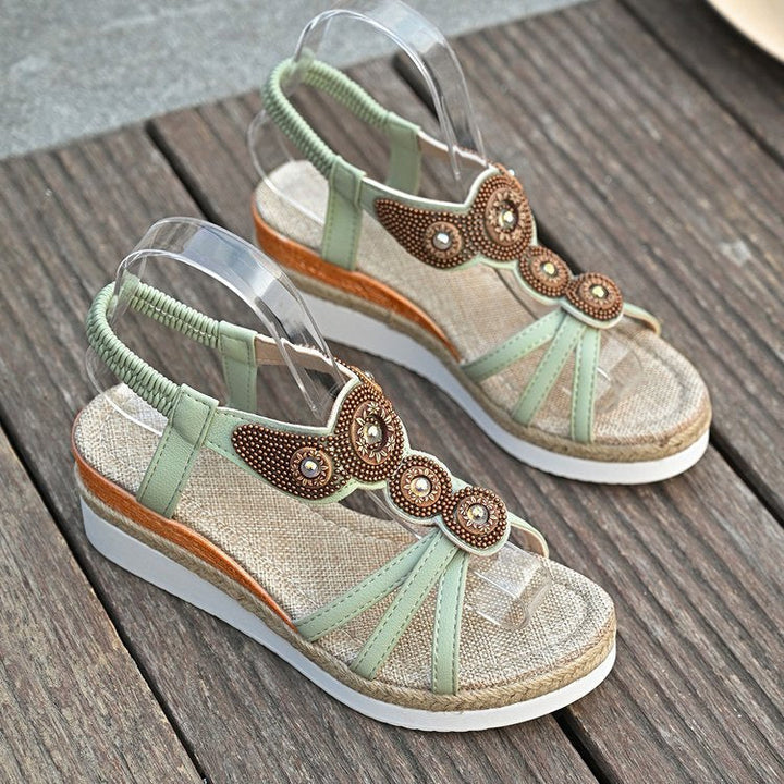 Damen Plateausandalen mit eleganten Perlen-Applikationen Drune