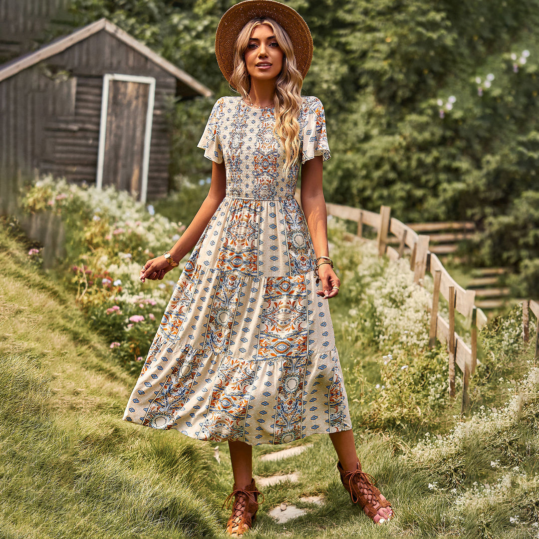Damen Maxikleid mit floralem Muster und elastischem Tailleneinsatz Drune
