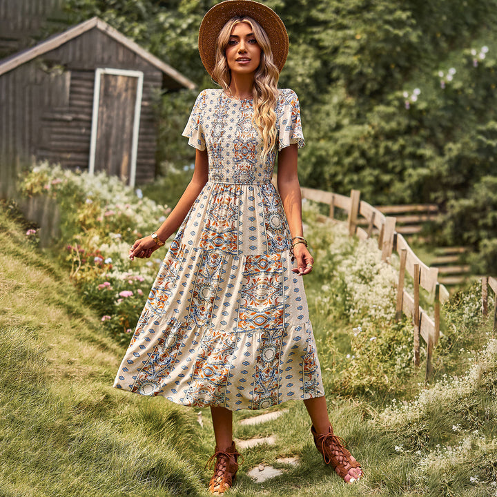 Damen Maxikleid mit floralem Muster und elastischem Tailleneinsatz Drune