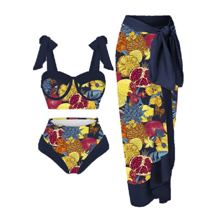Damen Einteiler Badeanzug mit elegantem Wickelrock und modischen Riemen Drune