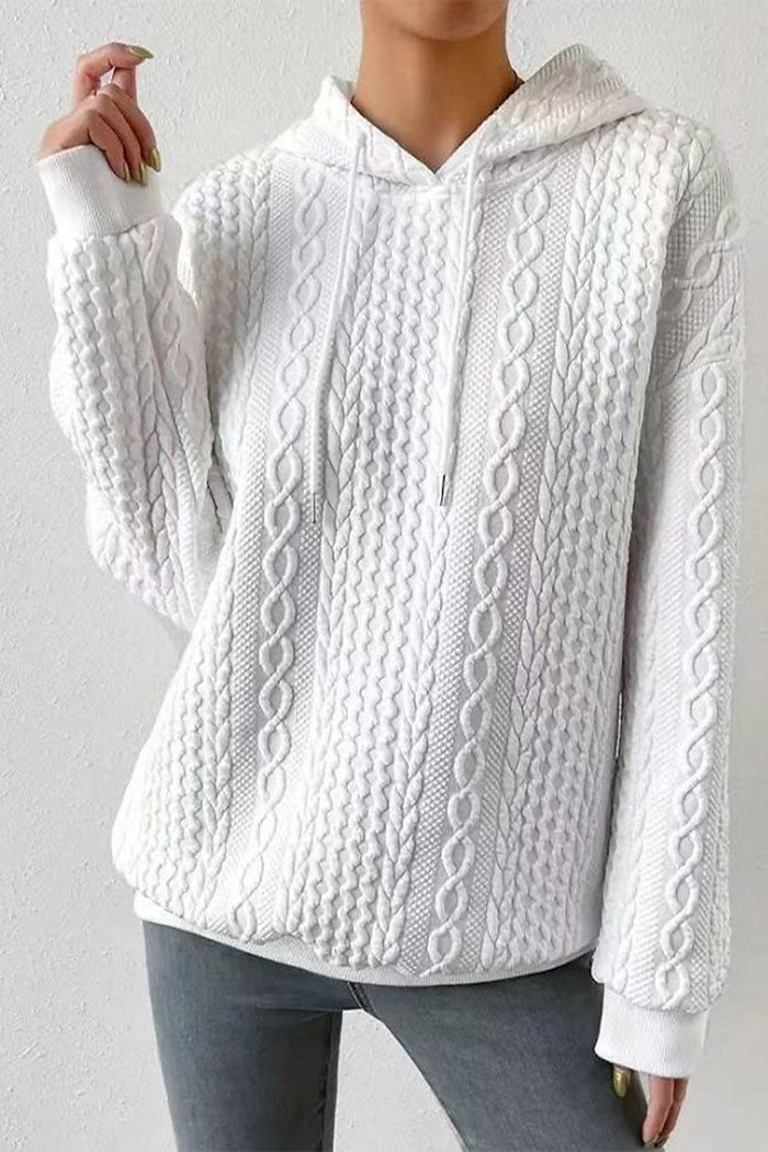 Drune Jacquard Kapuze Schnürung langärmliges lockeres Sweatshirt