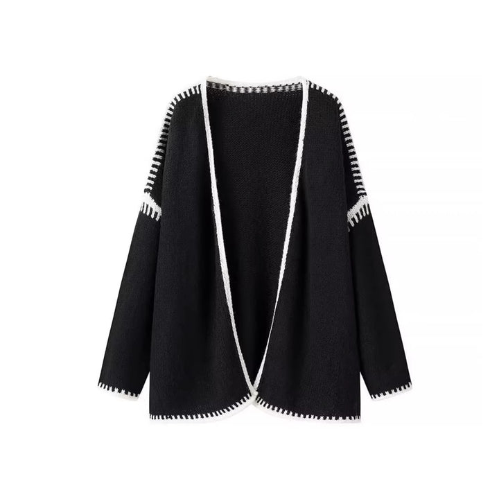 Damen Offene Strickjacke mit eleganten Kontrastnähten Drune