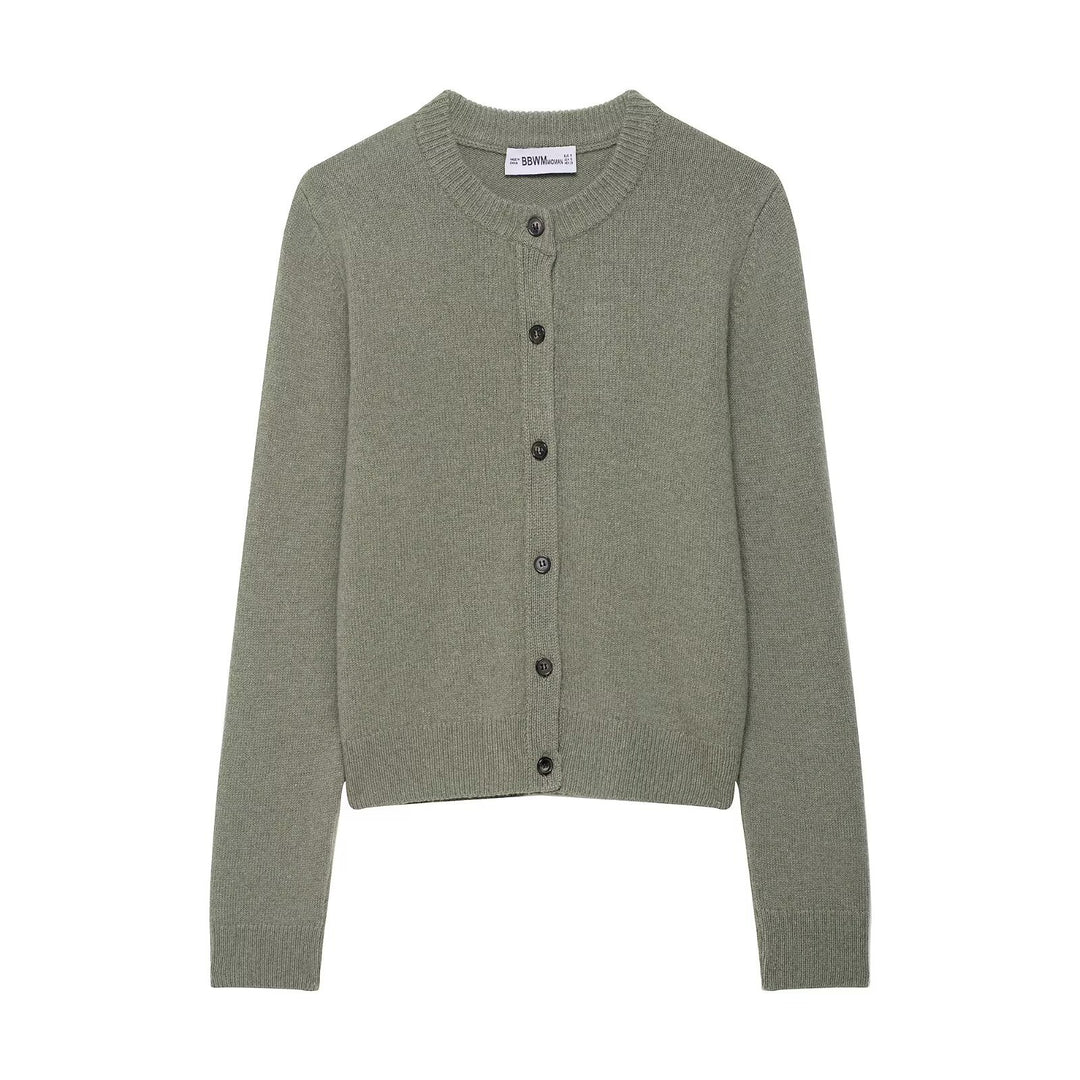 Damen Kurzgeschnittener Feinstrick-Cardigan mit Rundhalsausschnitt und Rippbündchen Drune