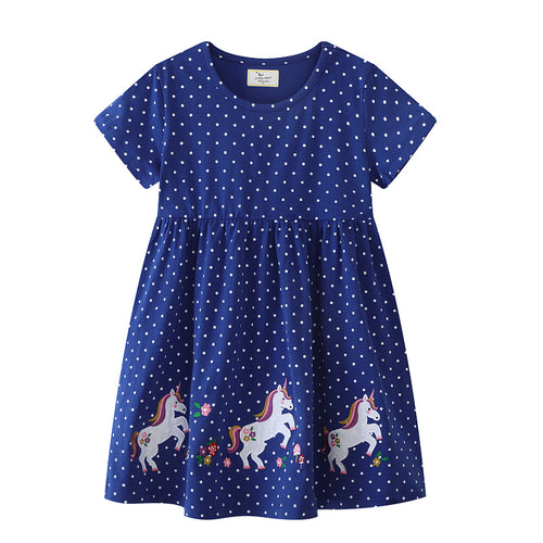Mädchen Kleid mit Punkten und Einhornstickerei Drune