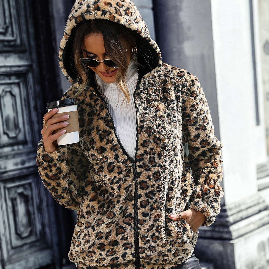 Damen kuschelige Leo Fleecejacke Drune