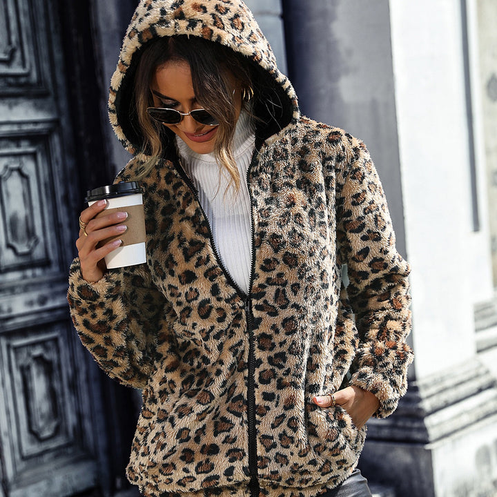 Damen kuschelige Leo Fleecejacke Drune