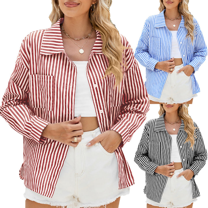 Damen gestreiftes Oversized-Hemd mit praktischen Taschen und modischem Schnitt Drune