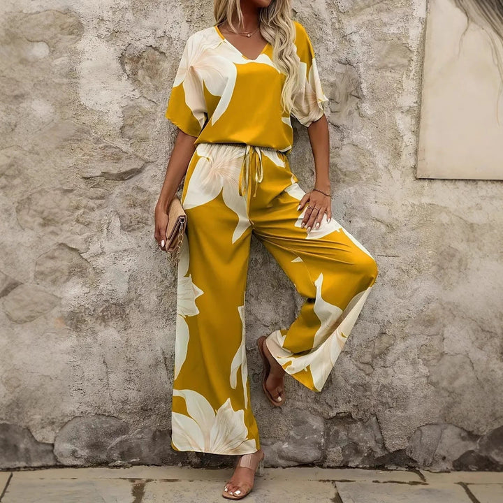Damen Eleganter Jumpsuit mit floralen Mustern und weitem Bein Drune
