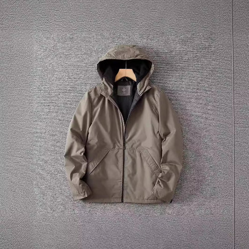 Herren Leichte wasserabweisende Kapuzenjacke im Parka-Stil mit Zweiwege-Reißverschluss und aufgesetzten Pattentaschen Drune