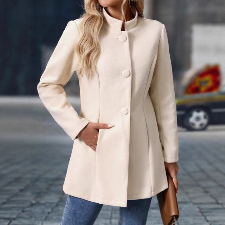 Damen Stehkragenmanteljacke mit verdeckter Knopfleiste und seitlichen Taschen Drune
