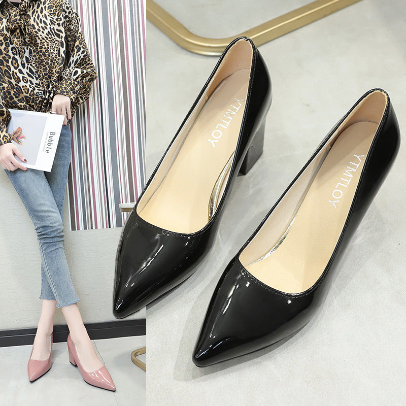 Damen Klassische Lack-Pumps mit spitzer Form und stabilem Blockabsatz Drune