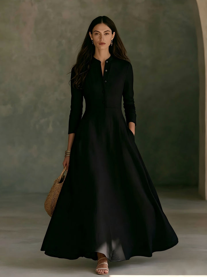 Damen Elegantes Langarm Maxikleid Drune