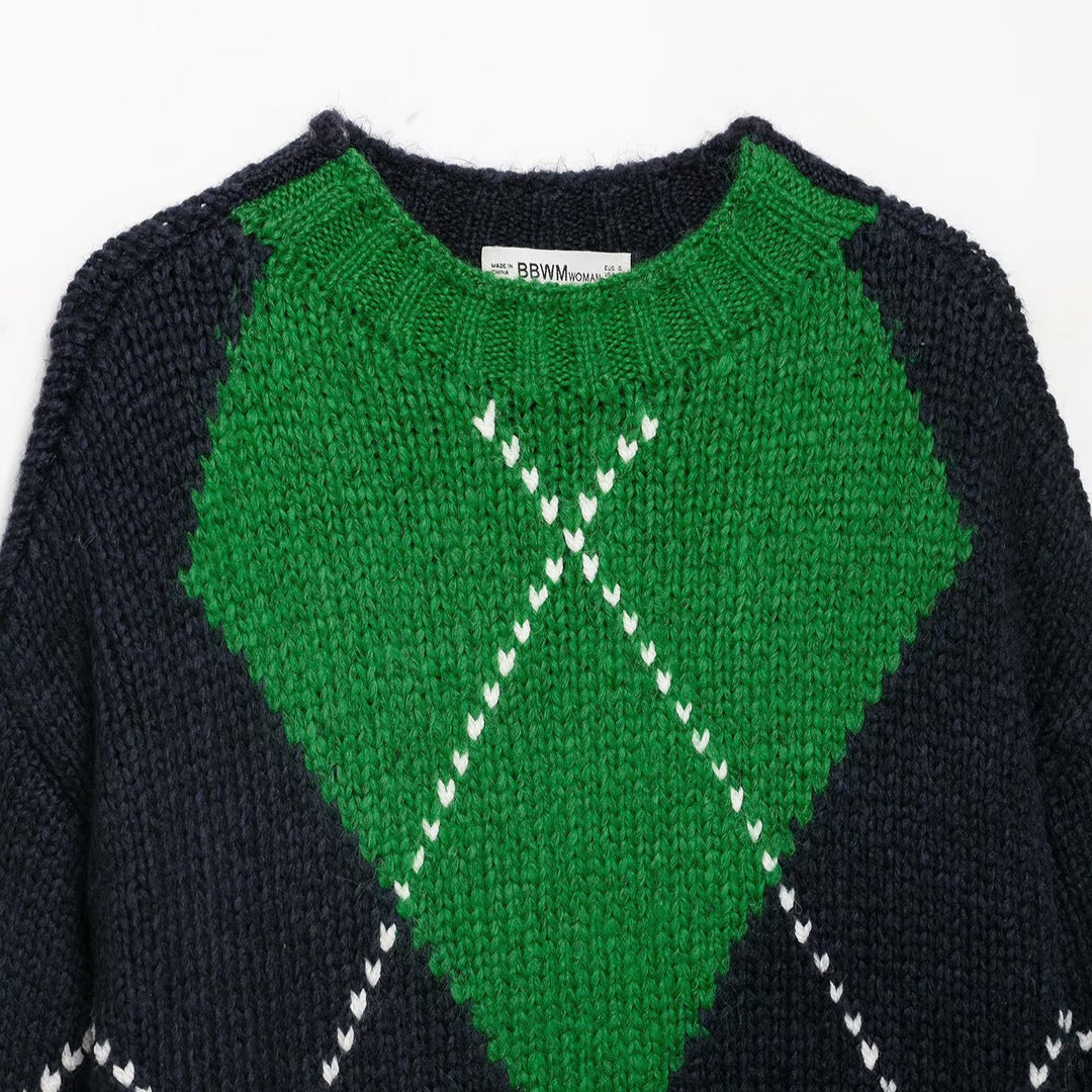 Damen Grobstrick-Pullover mit Argyle‑Muster und Oversize‑Schnitt Drune