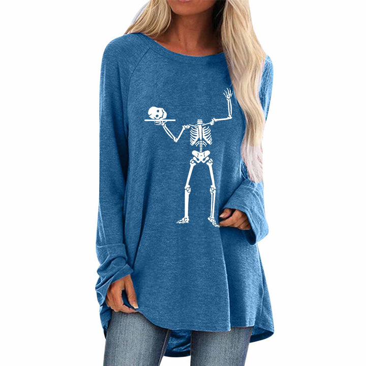 Damen Langarmshirt mit kreativem Skelettdesign und lässigem Schnitt Drune