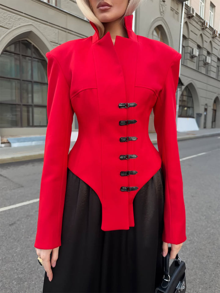 Damen Taillierter Stehkragen-Blazer mit Korsett-Tailierung Drune