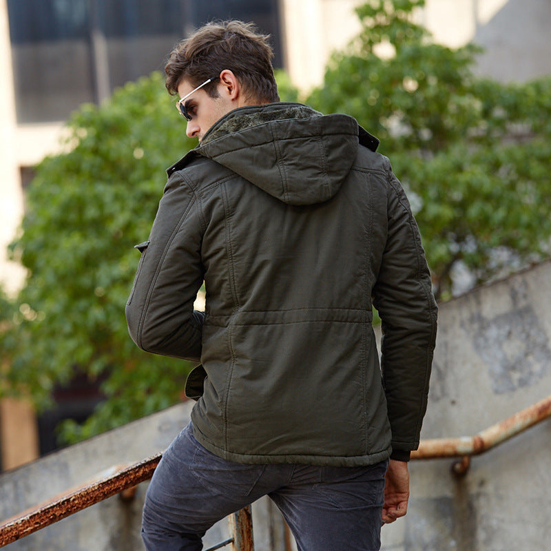 Herren Robust verarbeitete Fieldjacke mit Kapuze Kordelzug und Multifachtaschen Drune