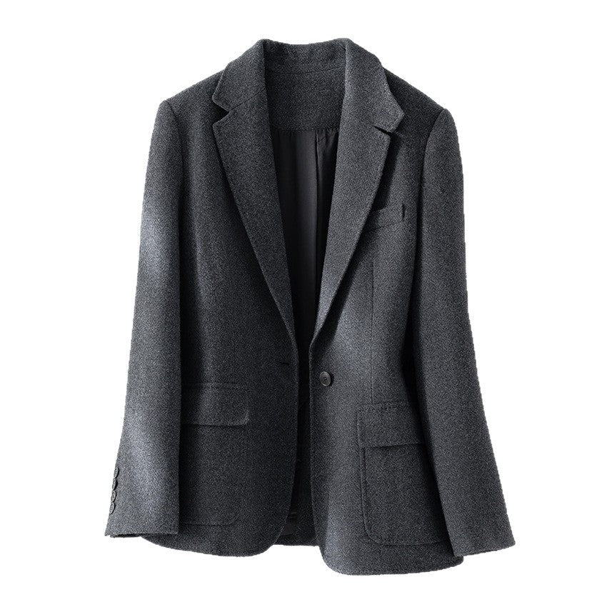 Damen Halbgefütterter Ein-Knopf-Wollmix-Blazer mit abgerundetem Saum Drune