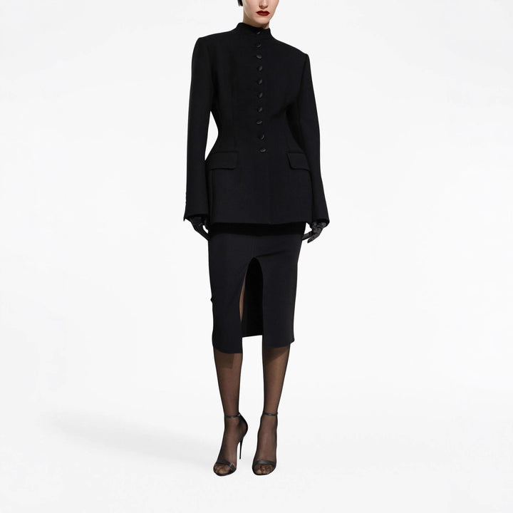 Damen Taillierter Blazer mit Stehkragen, strukturierter Schulter und dekorativer Knopfleiste Drune