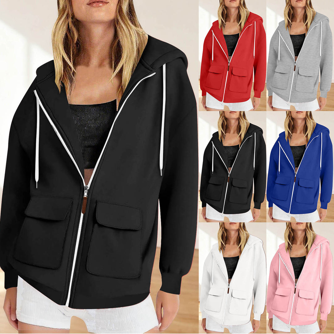 Damen lässige Kapuzenjacke mit großen Taschen Drune