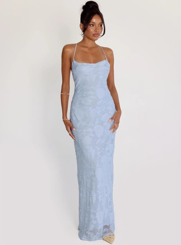 Damen Elegantes Abendkleid mit floralem Spitzenmuster und Spaghettiträgern Drune