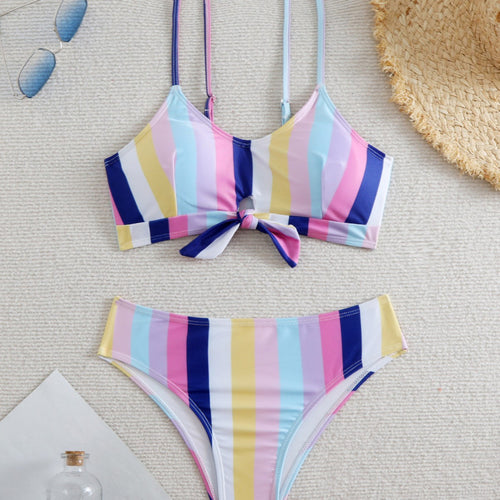 Damen Bikiniset mit eleganten Streifen und chicem Knoten Drune