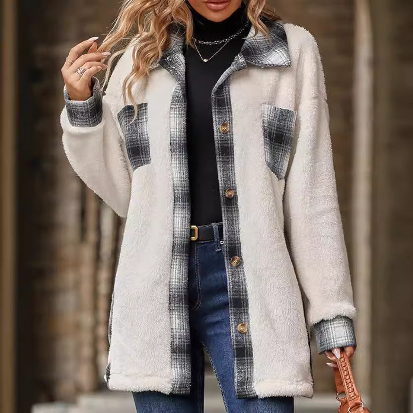 Damen Fleecejacke mit karierten Akzenten und praktischem Schnitt Drune