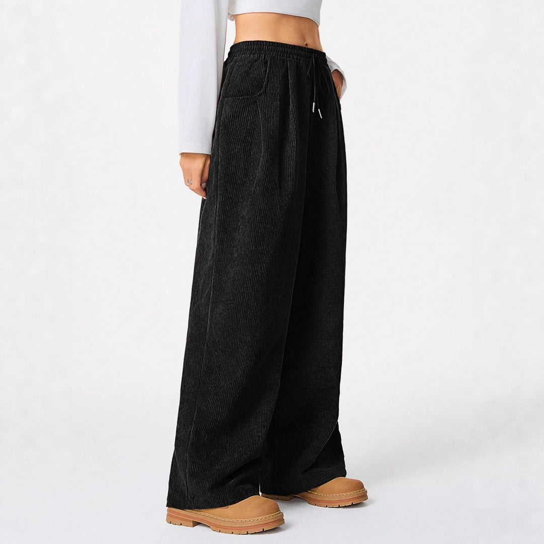 Damen modische weite Cordhose mit elastischem Bund und praktischen Taschen Drune