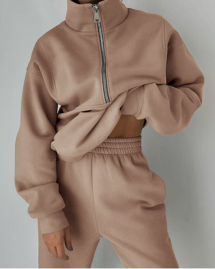 Damen lässiger Oversized-Hoodie und Jogginghose Set mit praktischem Reißverschluss Drune