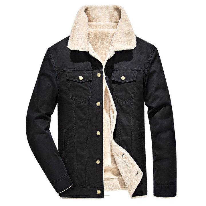 Herren Canvas-Truckerjacke mit durchgehendem Sherpa-Innenfutter und Umlegekragen Drune