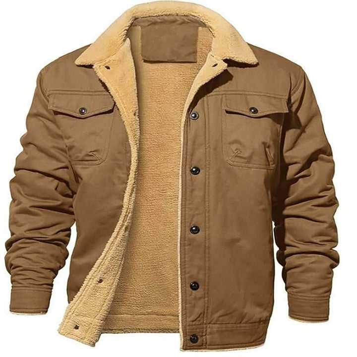 Herren gefütterte Sherpa-Canvas-Jacke mit Knopfleiste und Brusttaschen Drune
