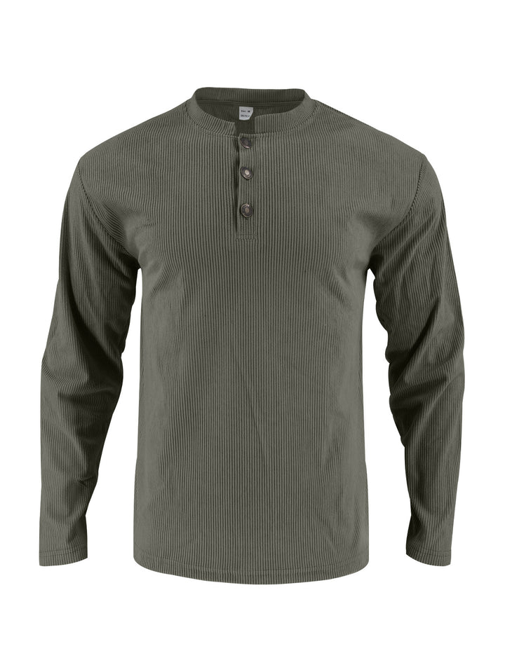 Herren Langarmshirt mit modischer Stehkragen und Knopfleiste Drune