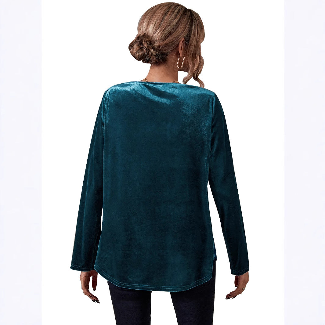 Damen Velours Oberteil mit Knopfdetail und gerafftem Design Drune