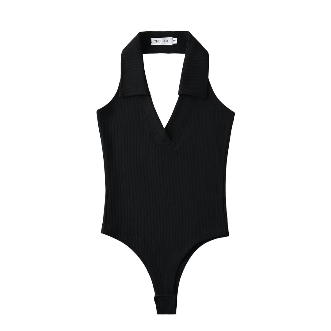 Damen figurbetontes Bodysuit mit modischem Kragen Drune