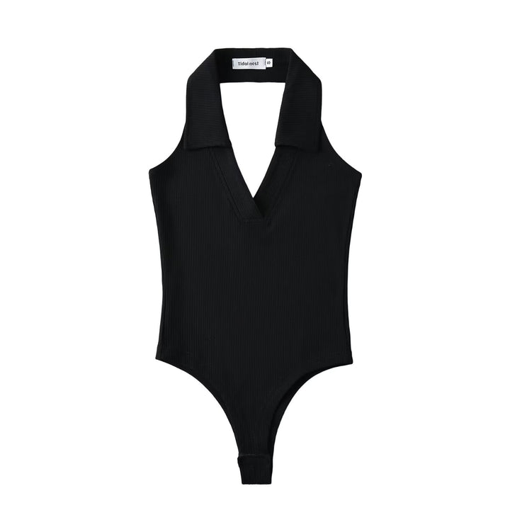 Damen figurbetontes Bodysuit mit modischem Kragen Drune