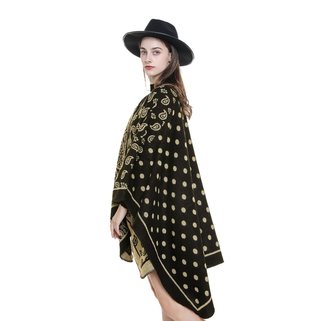 Damen Oversize-Jacquard-Umhang mit Paisley-Patchwork-Optik Drune