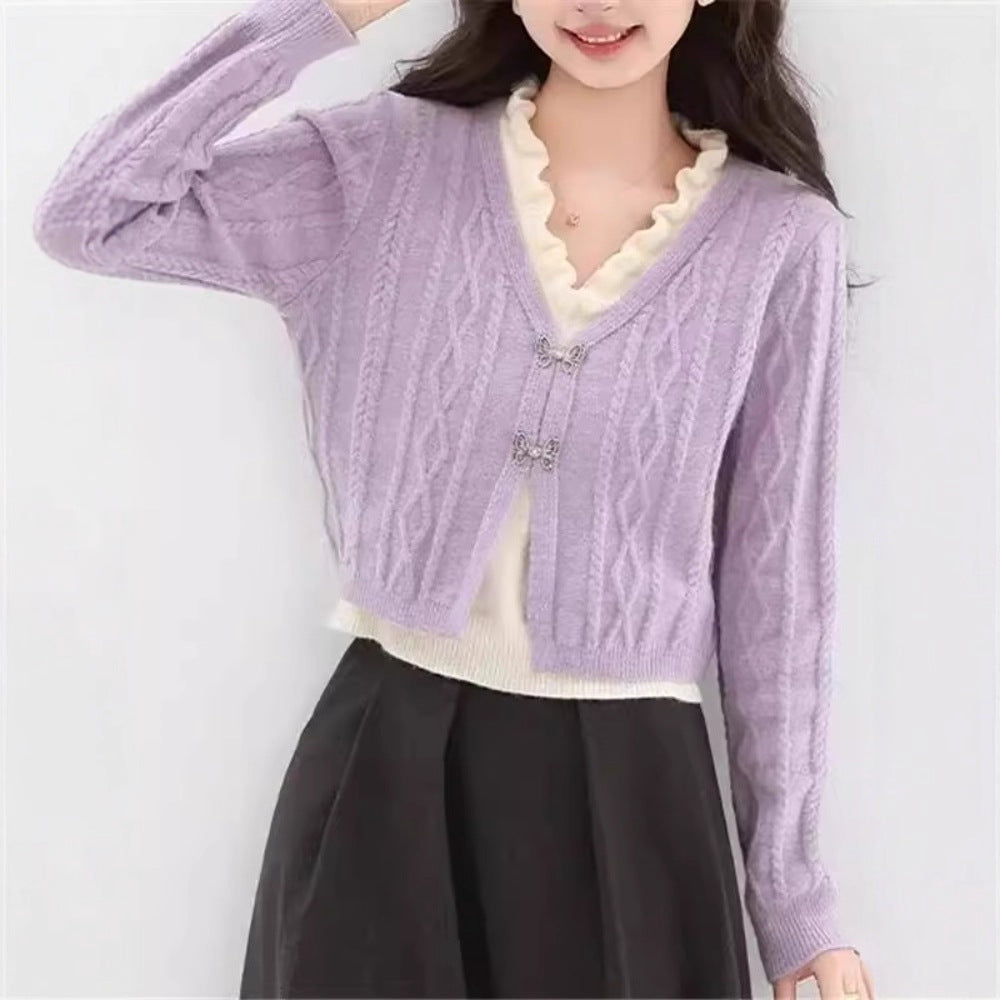 Damen Strickjacke mit V-Ausschnitt Drune