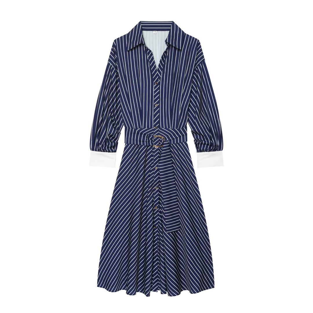 Damen Hemdblusenkleid mit Taillengürtel und kontrastierten Manschetten Drune
