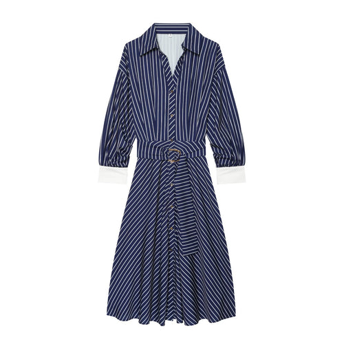 Damen Hemdblusenkleid mit Taillengürtel und kontrastierten Manschetten Drune