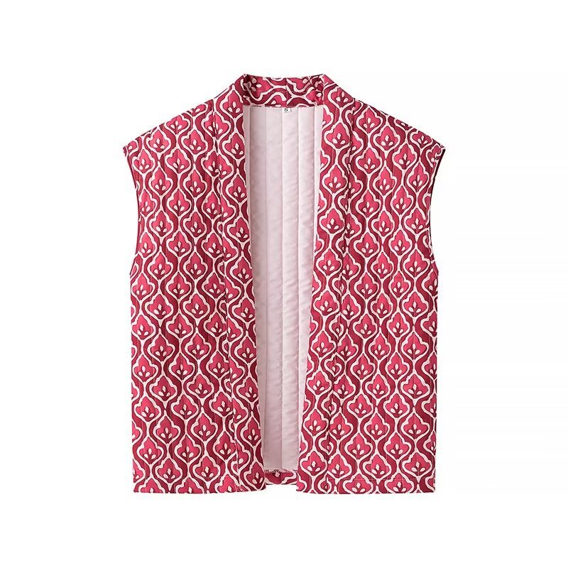 Damen nan gequiltete ärmellose Weste mit offener Kimono-Front und dekorativem Allover-Muster Drune
