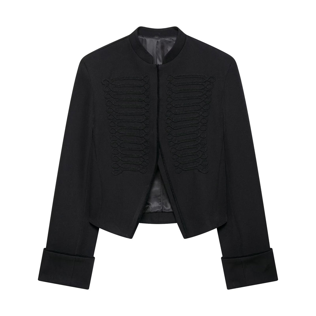 Damen Kurze militärinspirierte Bolerojacke mit Stehkragen und Zierkordeln Drune
