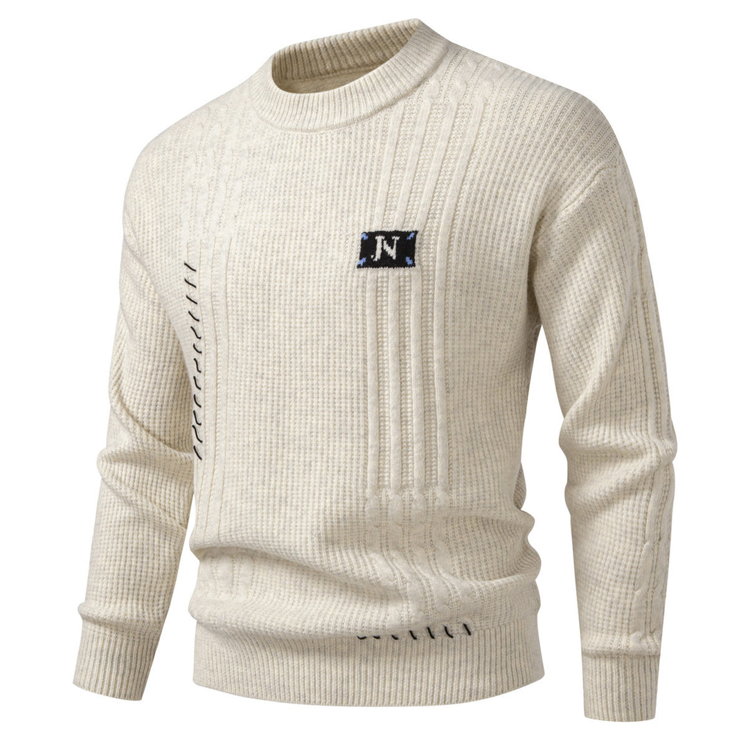 Herren Strukturiertes Rippstrick-Pullover mit Ziernähten und Logo‑Patch Drune