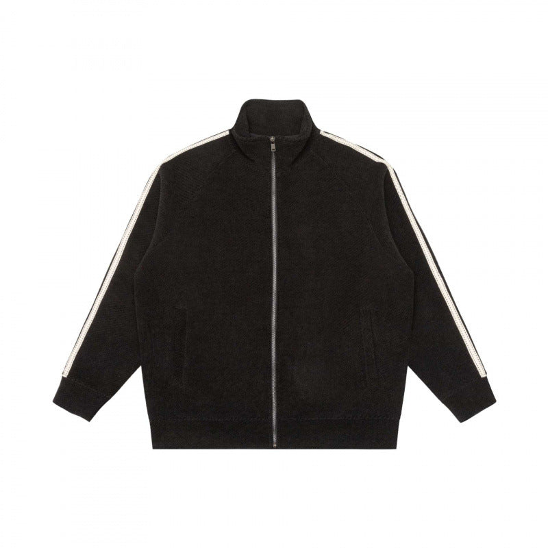 Unisex Oversize-Teddyfleece-Zippjacke mit Stehkragen und Kontraststreifen Drune