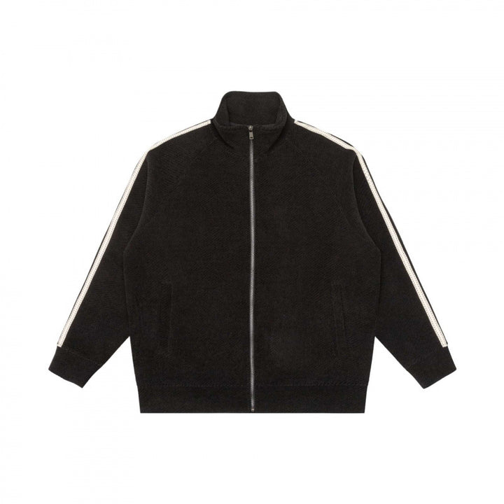 Unisex Oversize-Teddyfleece-Zippjacke mit Stehkragen und Kontraststreifen Drune