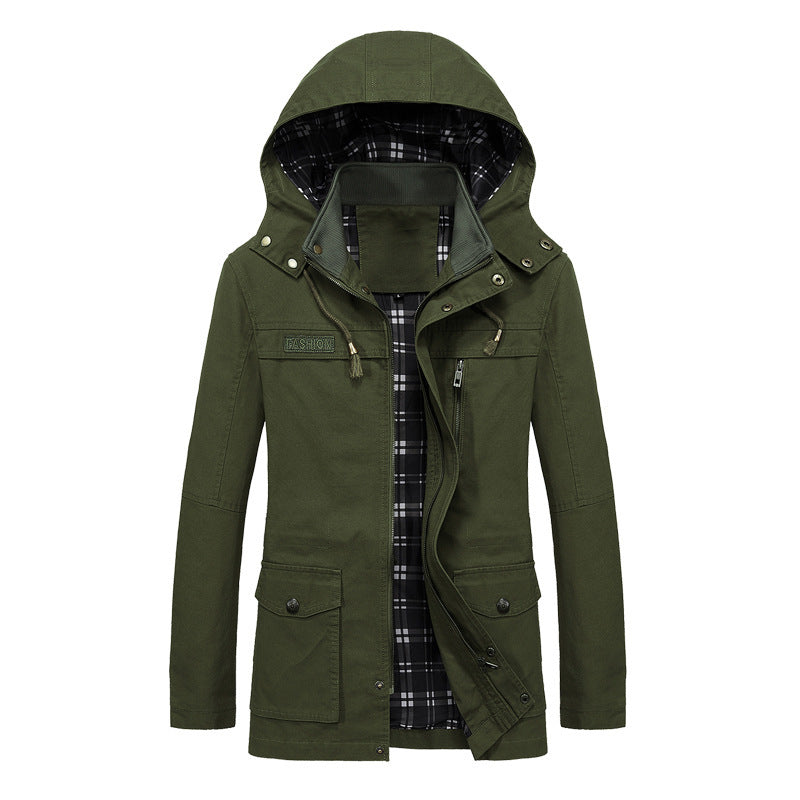 Herren leichter Kapuzen‑Fieldparka aus Baumwollmix mit karierter Innenfütterung Drune